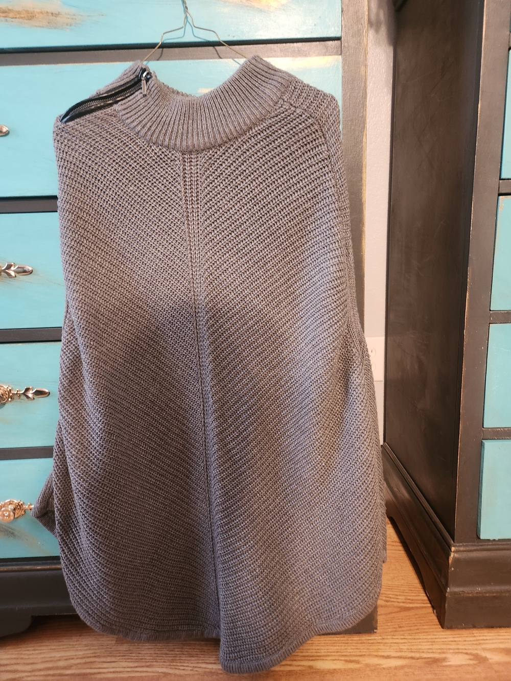 New York & Company Gray Knit Poncho with Mock Neck